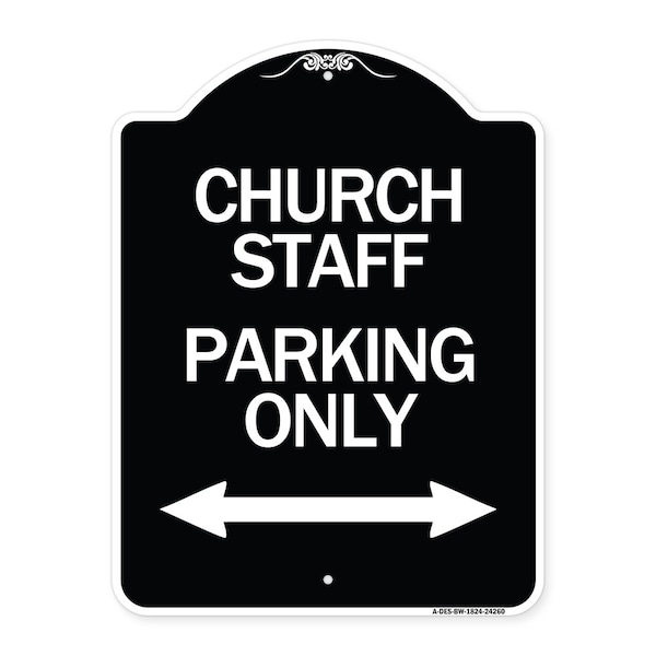 Church Staff Parking W/ Bidirectional Arrow Heavy-Gauge Aluminum Sign, 24" x 18", BW-1824-24260